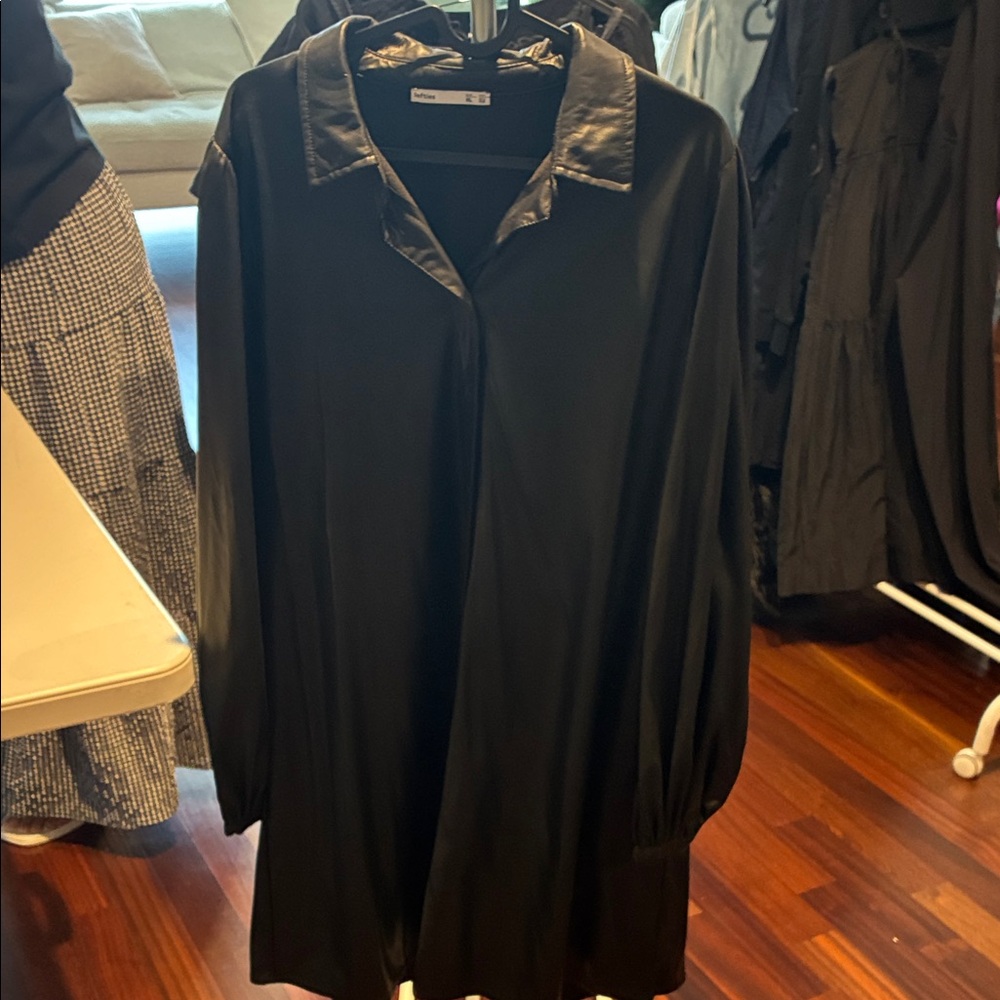 Black Long Sleeve Faux Lether Dress - Lefties
